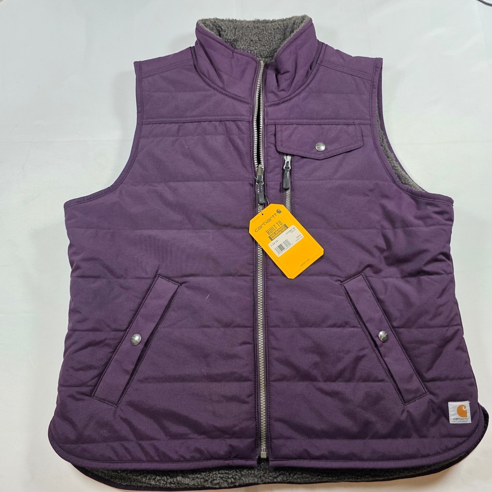 Carhartt Womens Purple Sherpa Lined Reversible Vest Rain Defender OV3907-W L